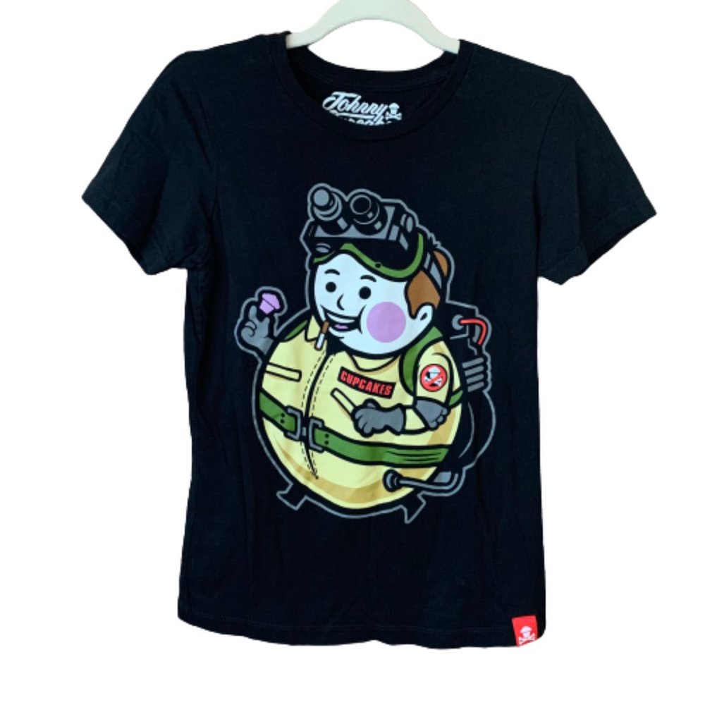 Women's Johnny Cupcakes Ray Snacks Big Kid Ghostbusters Black Medium T-Shirt EUC
